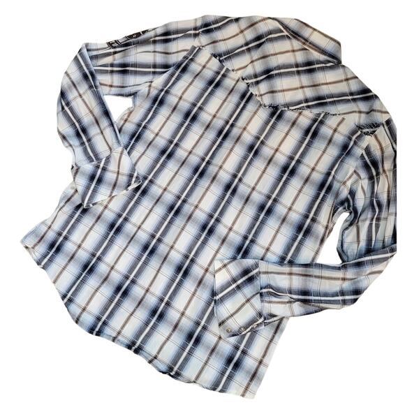 Cowboy Up Brown White Snap Button Down Long Sleeve Size M - Picture 2 of 10